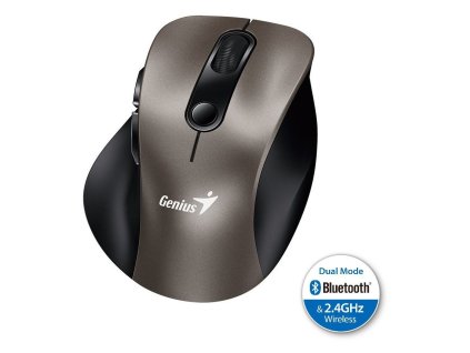 Genius Ergo 9000S, Myš, bezdrátová, optická, 2400DPI, 6 tlačítek, Bluetooth, 2.4GHz, USB, titanová