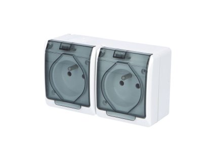 FAMATEL GALATEA Zásuvka 2P+PE 2-násobná vodorovná IP44 bílá/průhledné víčko