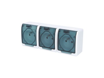 FAMATEL GALATEA Zásuvka 2P+PE 3-násobná vodorovná IP44 bílá/průhledné víčko