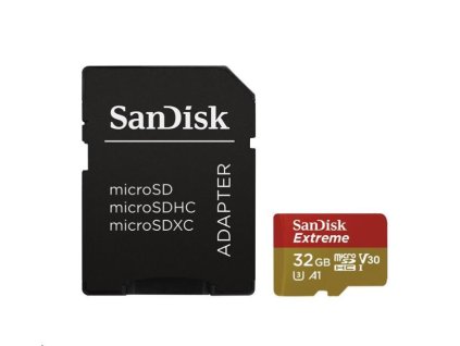 SanDisk MicroSDHC karta 32GB Extreme (100MB/s, Class 10 UHS-I V30, pro akční kamery) + adaptér