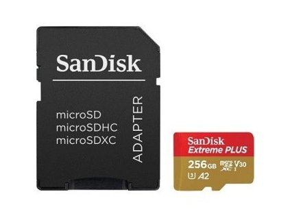 Paměťová karta Sandisk Extreme PLUS microSDXC 256GB 200MB/s / 140MB/s A2 C10 V30 UHS-I U3, s adaptérem