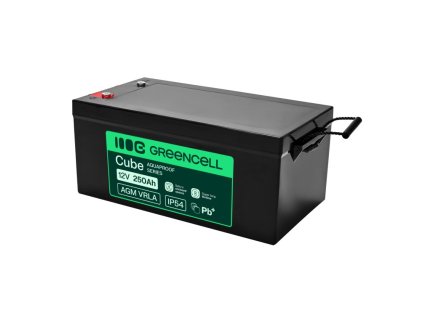 Greencell AGM VRLA 12V 250Ah baterie pro lodě, fotovoltaiku, solární panely (520x268x225mm)