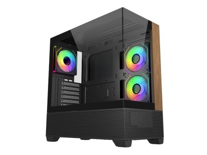 Cooler Master case Elite 690 Wood, ATX, Průhledná bočnice, 3x 120mm ARGB Fan, Černá