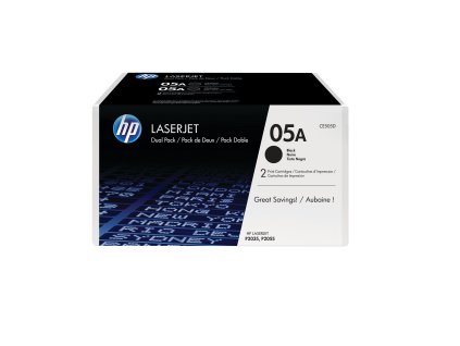 HP 05A Black LJ Toner Cart, 2-pack, CE505D (2,300 / 2,300 pages)