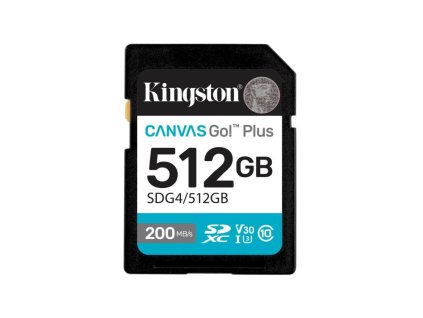 Kingston SDXC karta 512GB Canvas Go! Plus, R:200/W:160MB/s, Class 10, UHS-I, U3, V30