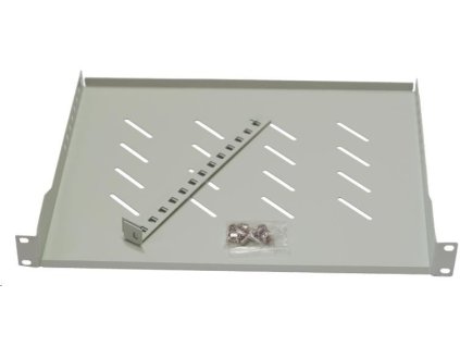 LEXI-Net 19" police s perforací 1U/350mm, nosnost 45kg, zadní nastavitelný úchyt, šedá