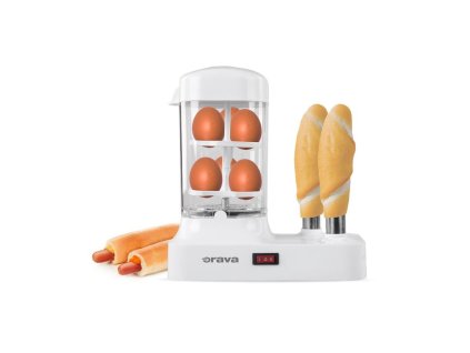 Orava HM-03 hotdogovač s nádstavcem na vaření vajec, 340 W, pro 6 párků, bílá