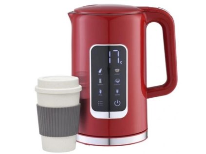 PLATINET RYCHLOVARNÁ KONVICE LCD 1,7L 5 TEPLOT + 450 ML CESTOVNÍ HRNEK, ČERVENÁ