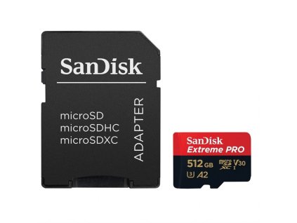 Paměťová karta Sandisk Extreme PRO microSDXC 512GB 200MB/s / 140MB/s A2 C10 V30 UHS-I U3,s adaptérem
