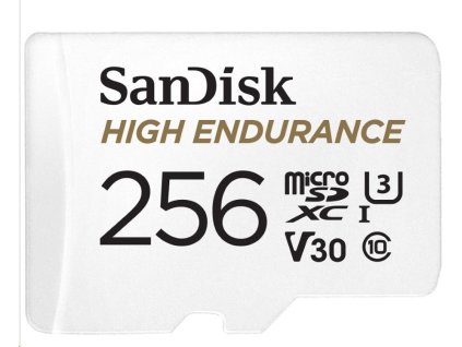 SanDisk MicroSDXC karta 256GB High Endurance (R:100/W:40 MB/s, Class 10, U3 V30) + adaptér