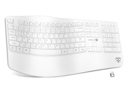 CONNECT IT FOR HEALTH Ergonomická klávesnice, bezdrátová, USB 2.4GHz, CZ + SK verze, BÍLÁ