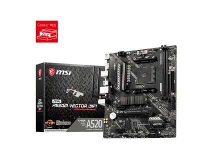 MSI MB Sc AM4 MAG A520M VECTOR WIFI, AMD A520, 2x DDR4, WiFi, 1x DP, 1x HDMI, m-ATX
