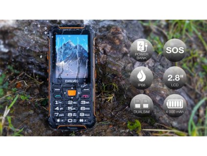 EVOLVEO StrongPhone Z6, vodotěsný odolný Dual SIM telefon, černo-oranžová