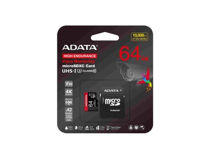 ADATA MicroSDXC karta 64GB High Endurance UHS-I C10 V30 A2 (R:100/W:80 MB/s) + SD adaptér