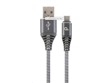 GEMBIRD Kabel USB 2.0 AM na Type-C kabel (AM/CM), 2m, opletený, šedo-bílý, blister, PREMIUM QUALITY