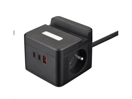 Viking síťový adaptér YC23H, 2x 230 V, 1x USB-A, 2x USB-C, dotykové světlo, funkce stojánku, černá