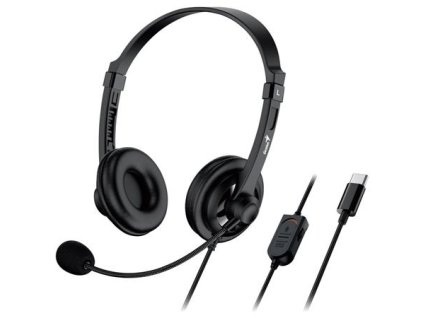 Genius HS-230U, Headset, náhlavní, drátový, s mikrofonem, ovládání hlasitosti, kabel 2,4 m, USB-C, černý