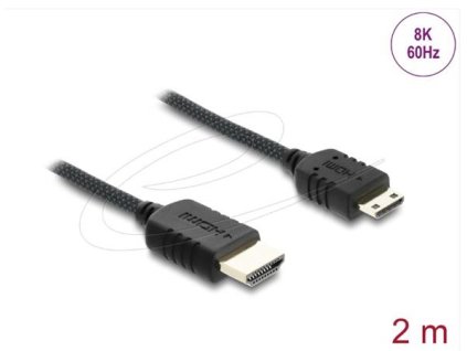 Delock Koaxiální kabel High Speed HDMI HDMI samec na Mini HDMI samec 8K 60 Hz s pleteným opláštěním 2 m