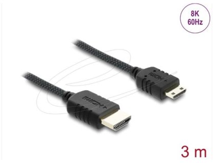 Delock Koaxiální kabel High Speed HDMI HDMI samec na Mini HDMI samec 8K 60 Hz s pleteným opláštěním 3 m
