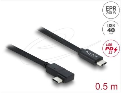 Delock Koaxiální kabel USB 40 Gbps pravoúhlý levý / pravý USB PD 3.1 240 W 0,5 m