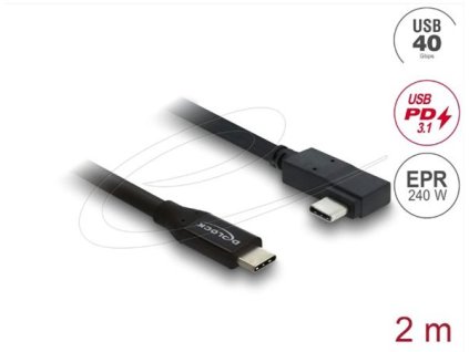 Delock Koaxiální kabel USB 40 Gbps pravoúhlý levý / pravý USB PD 3.1 240 W 2 m