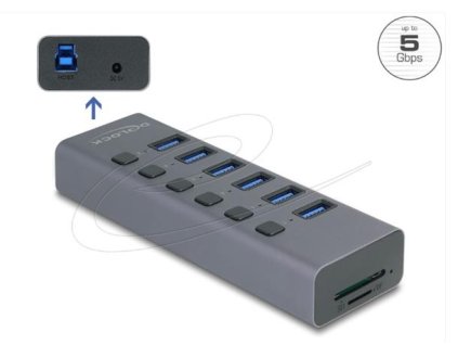 Delock Externí 6 portový rozbočovač USB 5 Gbps s přepínačem a se slotem SD / Micro SD