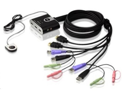 ATEN 2-port HDMI KVM USB2.0 mini, audio, 1.2m kabely, DO