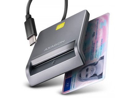 AXAGON CRE-SM3TC, USB-C FlatReader čtečka kontaktních karet Smart card (eObčanka), kabel 1.2m