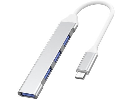 USB hub PremiumCord USB-C na USB3.2 A a 3x USB2.0 A s kabelem 10cm, hliníkové pouzdro