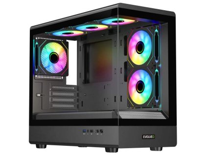 EVOLVEO Ursus, skříň mATX, 6x ARGB ventilátor 120mm, skleněná bočnice + přední panel