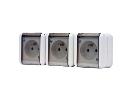 SCAME Trojzásuvka s transparentním víčkem šedá IP44