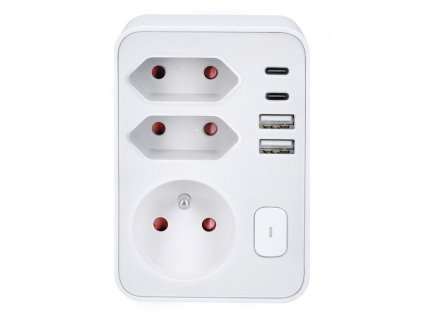 Solight rozbočka 1x 16A + 2x 2,5A, 2xUSB A+C rychlonabíječka 20W PD, bílá, vypínač