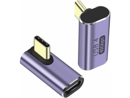 PremiumCord zahnutý 90° Adaptér USB-C Female - USB-C Male 40Gbps Aluminium