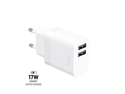Nabíječka FIXED síťová s 2xUSB výstupem, 17W Smart Rapid Charge, bílá