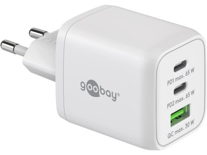 Adaptér 230V na 2x USB-C a 1x USB-A PD (Quick charge) 65W, bílý