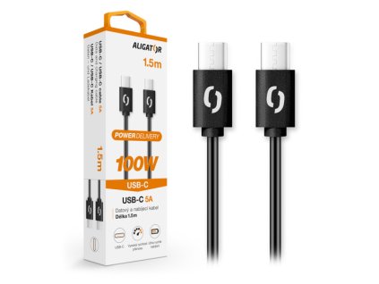 Datový kabel ALIGATOR POWER 100W, USB-C/USB-C 5A, 1,5m černý