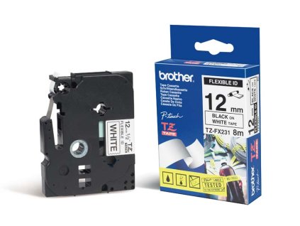 Páska Brother TZE-FX231, 12mm, bílá/černá, s flexibilní páskou, délka 8m
