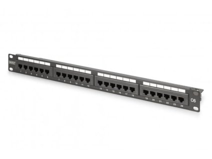 DIGITUS CAT 6, Class E Patch panel, nestíněný 24portový RJ45, 8P8C, LSA, 1U, rackový mount