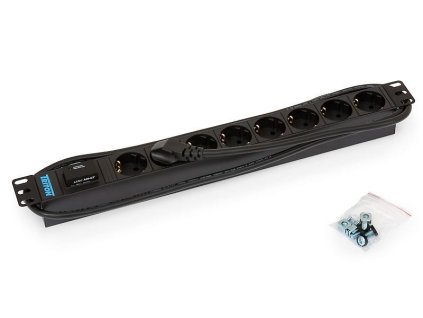 TRITON 19" rozvodný panel 8x230V DIN - 2m, bleskojistka, černý