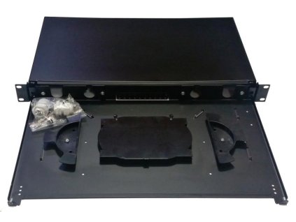 Optická vana výsuvná 1U, modulární bez čela s kazetou na 24 svarů, černá