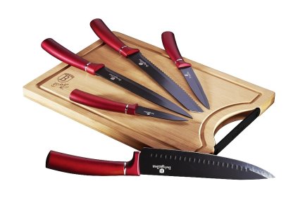 Sada nožů Berlingerhaus s nepřilnavým povrchem + prkénko 6 ks Burgundy Line BH-2552