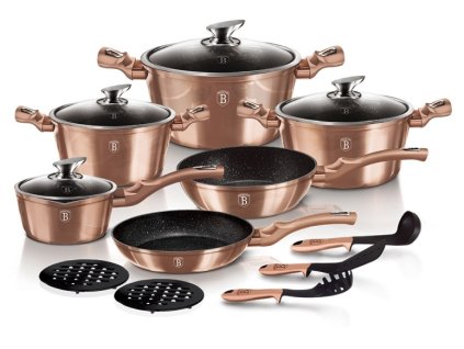 Sada nádobí Berlingerhaus s mramorovým povrchem 15 ks Rosegold Metallic Line