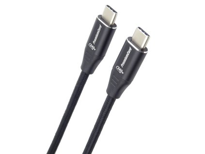 PREMIUMCORD Kabel USB-C M/M, 240W 480Mbps černý bavlněný oplet, 1,5m