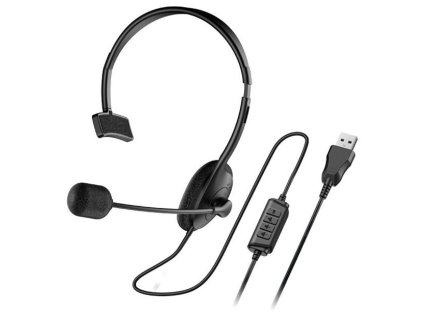Genius HS-100U Headset, náhlavní, na jedno ucho, drátový, s mikrofonem, ovládání hlasitosti, USB, černý