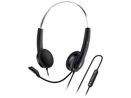 Genius HS-220U AI, Headset, náhlavní, drátový, s mikrofonem, ovládání hlasitosti,Copilot, 1× USB-C, černo-stříbrná