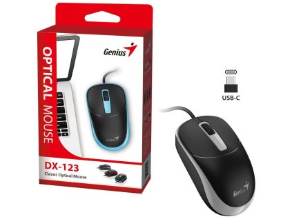 Genius DX-123 Myš, drátová, optická, 1200DPI, 3 tlačítka, USB-C, černo-šedá