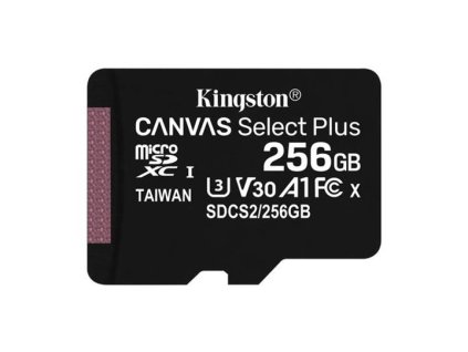 KINGSTON 256GB microSDXC CANVAS Plus Memory Card 150MB/s Read, UHS-I Speed Class, U1, V10, A1 - bez adaptéru