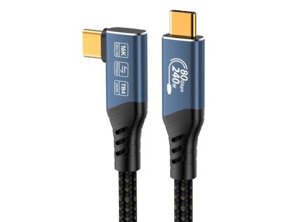 PremiumCord USB4™ Version2.0 80Gbps 16K@60Hz 240W Thunderbolt 3 a 4 kabel zahnutý 0,8m