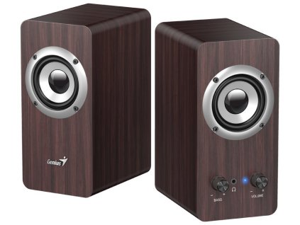 Genius SP-HF400 Reproduktory, 2.0, 10W, 3,5mm jack, dřevěné, tmavé dřevo