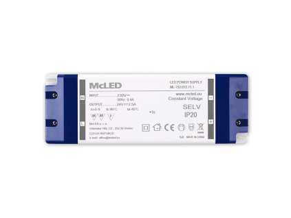 MCLED Napaječ LED 24V/2,5A ML-732.072.11.1 IP20, plastové provedení se svorkovnicí
